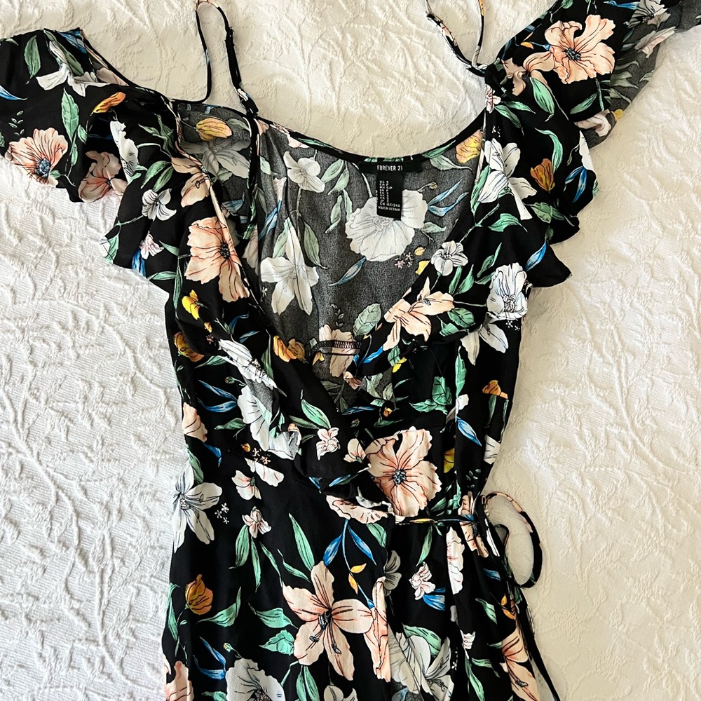 Floral Wrap Dress with Ruffle Sleeves